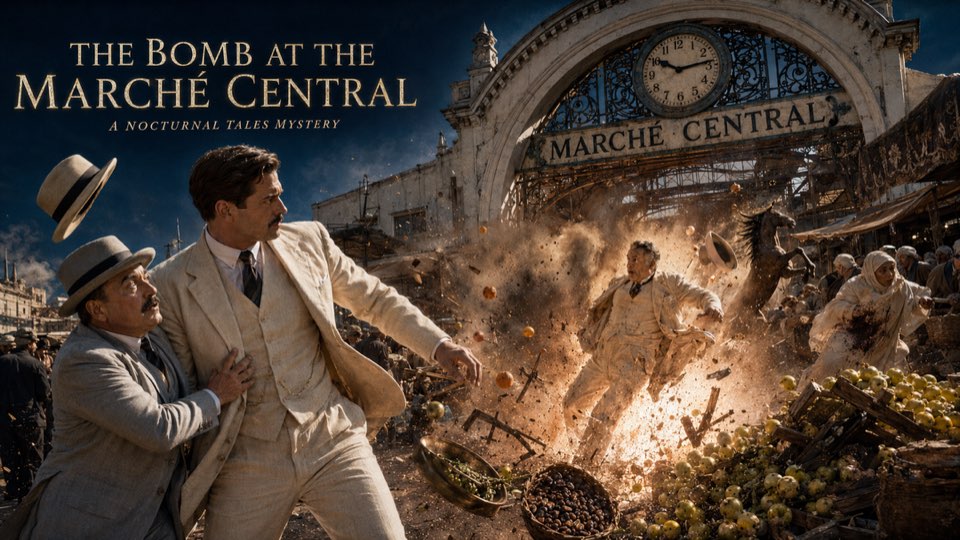 Cover illustration for The Bomb at the Marché Central