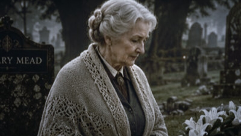 Miss Marple in a churchyard at St Mary Mead.